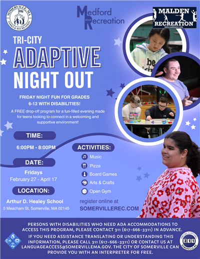 Somerville Adaptive Teen Night Out Flyer